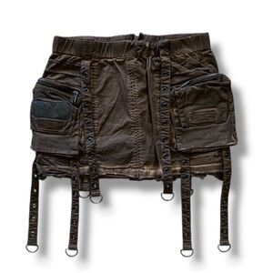 DollsKill | NWT’s Darker Wavs Grunge Brown Utility Mini Skirt with Pockets